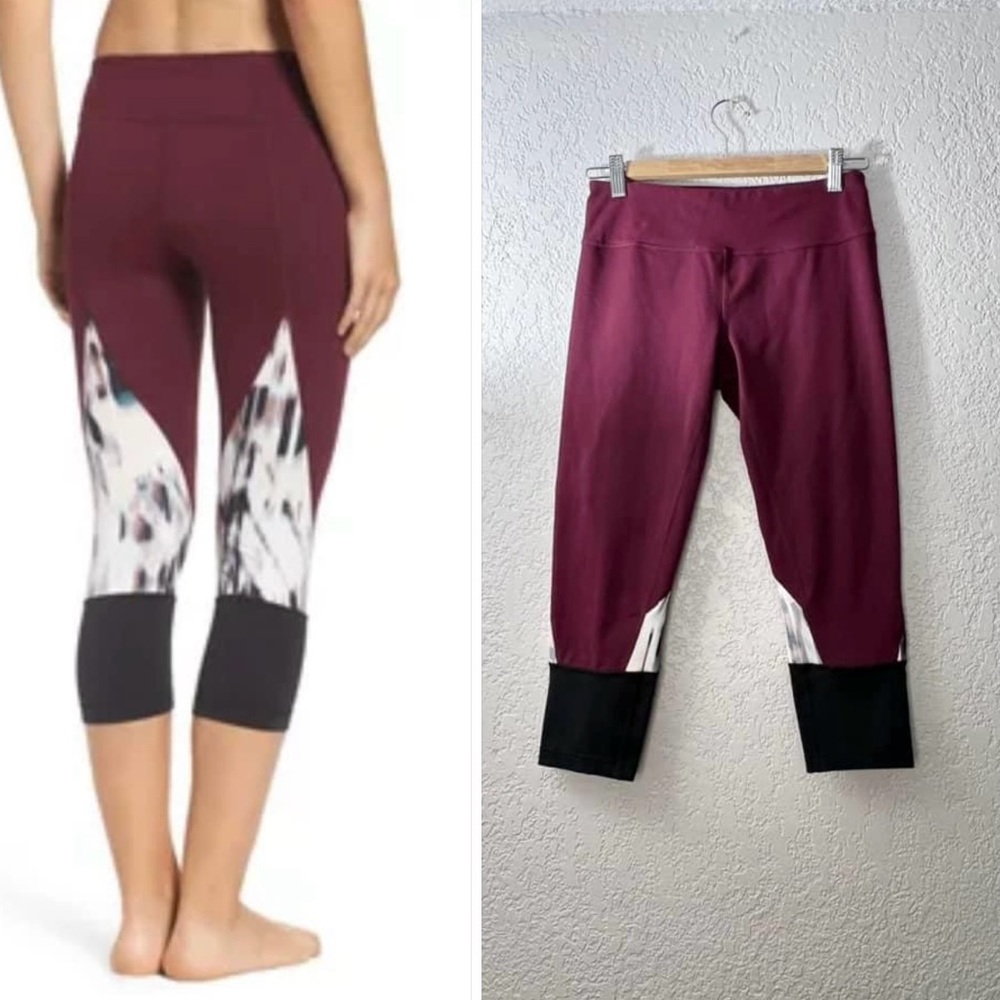Zella Red Burgundy Black White Capri Leggings Sportswear Athletic Yoga pants S